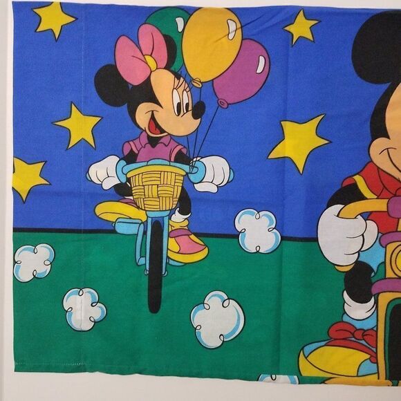 Disney Mickey & Minnie Mouse Vintage Riding Bikes Pillowcase Double Sided Stars - Picture 3 of 9